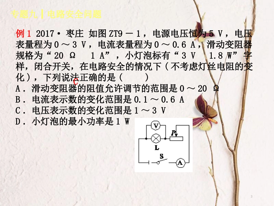 中考物理复习 第九单元 电流和电路 欧姆定律 专题（9）电路安全问题课件_第3页