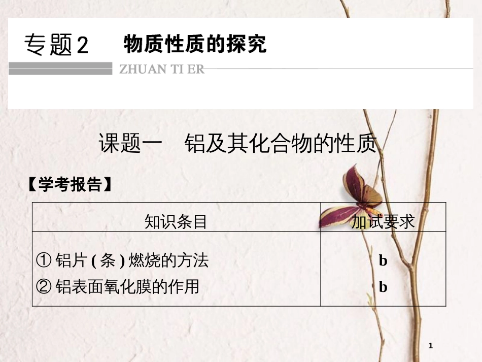 （浙江专用）高中化学 专题二 物质性质的研究 课题1 铝及其化合物的性质课件 苏教版选修6_第1页