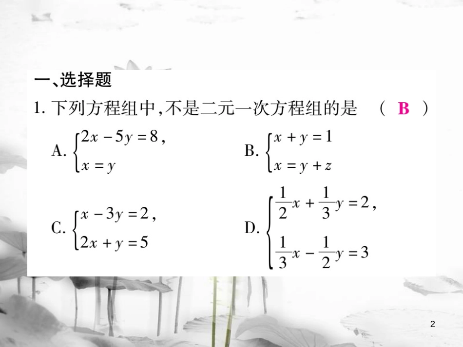 七年级数学下册 专题四 二元一次方程组习题课件 （新版）新人教版_第2页