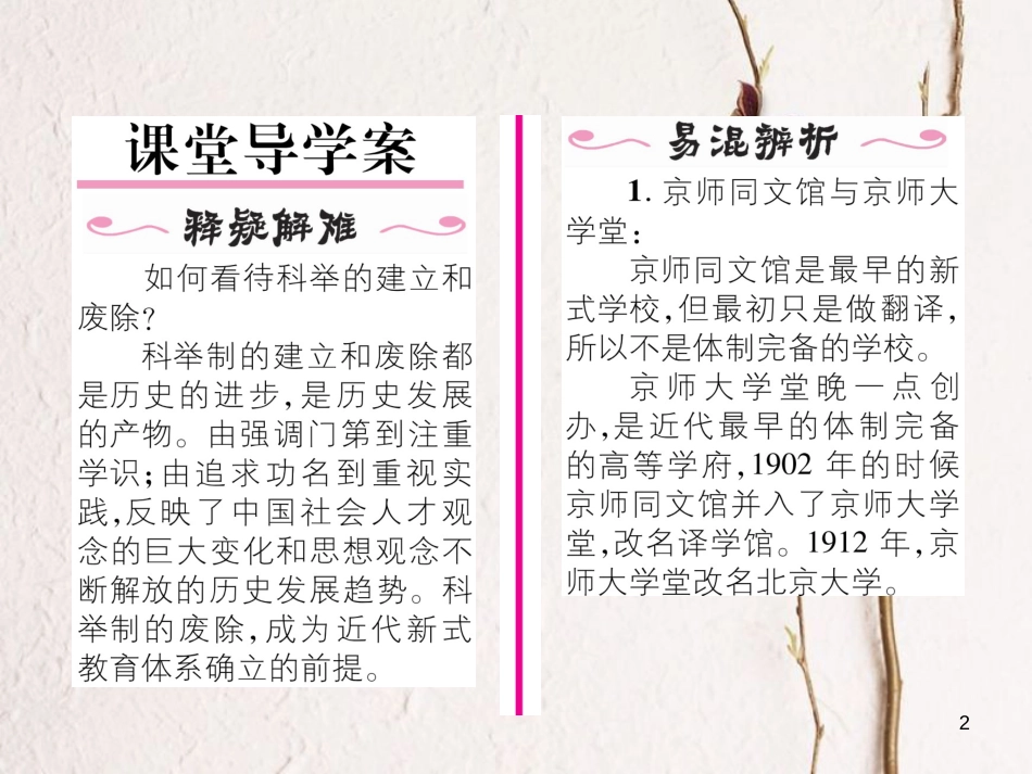 八年级历史上册 第八单元 近代经济、社会生活与教育文化事业的发展 第26课 教育文化事业的发展作业课件 新人教版_第2页