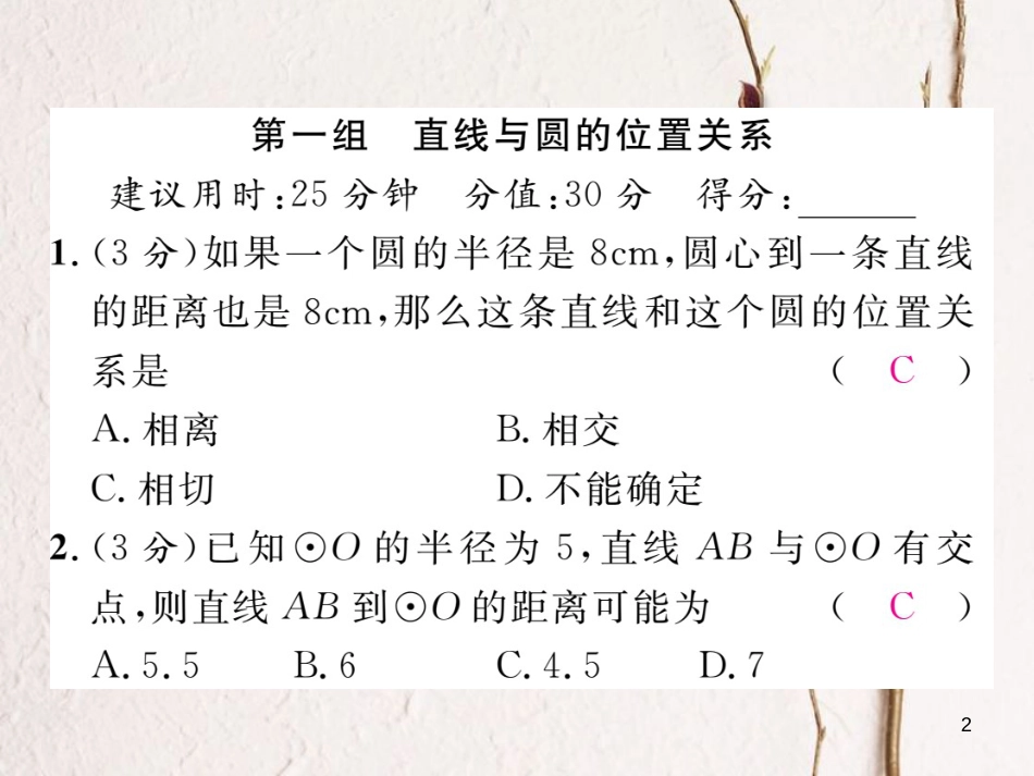 九年级数学下册 双休作业（五）作业课件 （新版）湘教版_第2页
