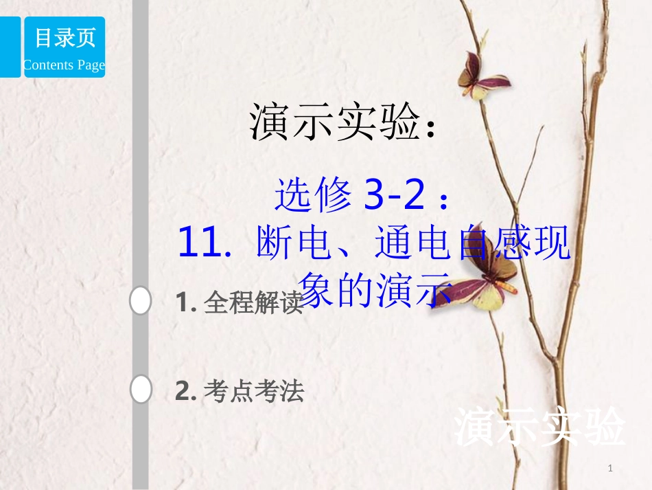 2019版高考物理总复习 演示实验 15-3-11 断电、通电自感现象的演示课件_第1页