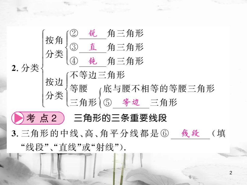 春中考数学总复习 第一轮 同步演练 夯实基础 第二部分 图形与空间 第4章 图形的初步认识与三角形 第16节 三角形及全等三角形课件 新人教版_第2页