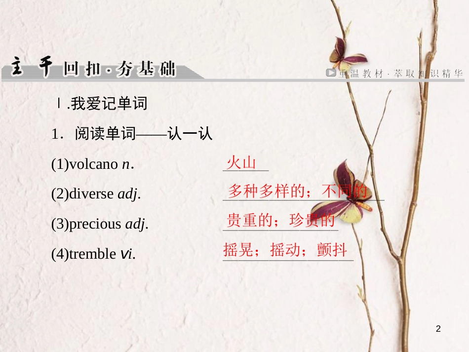 版高考英语大一轮复习 第1部分 模块复习方略 Unit 5 The power of nature课件 新人教版选修6_第2页