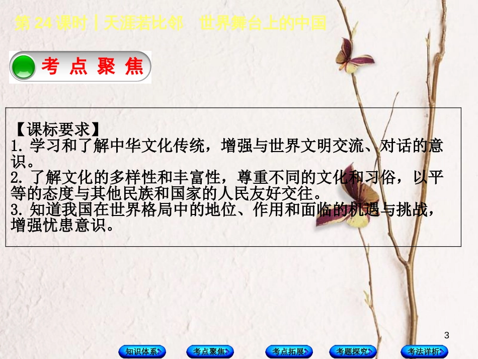 中考政治 第三部分 九年级 第24课时 天涯若比邻 世界舞台上的中国复习课件 教科版_第3页
