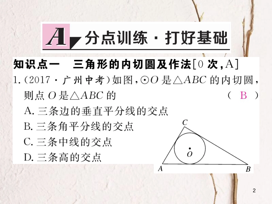 九年级数学下册 第24章 圆 24.5 三角形的内切圆练习课件 （新版）沪科版_第2页