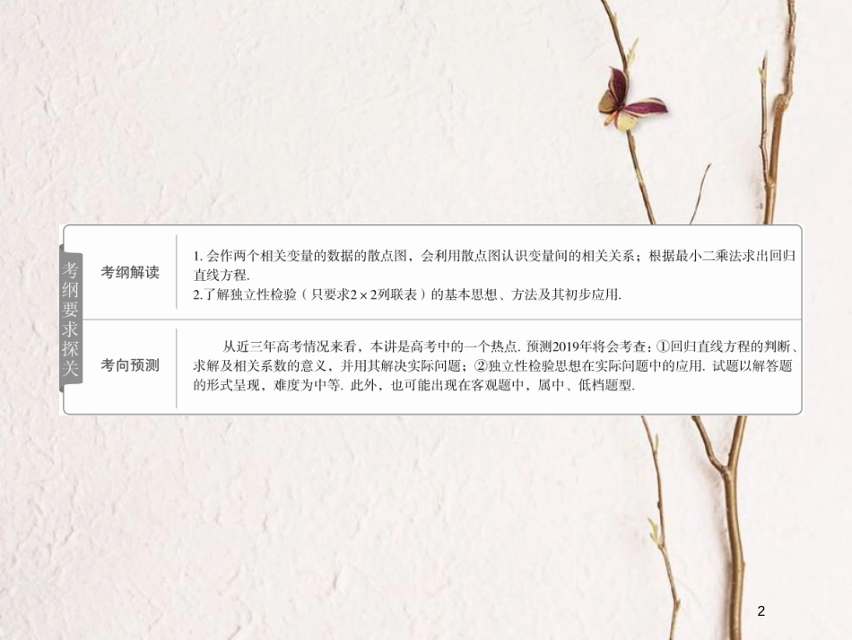 2019版高考数学一轮复习 第9章 统计与统计案例 9.3 变量间的相关关系与统计案例课件 文(1)_第2页