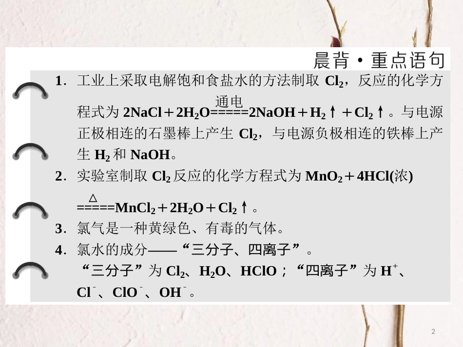 高中化学 专题2 从海水中获得的化学物质 第一单元 氯、溴、碘及其化合物（第1课时）氯气的生产原理及其性质课件 苏教版必修1_第2页