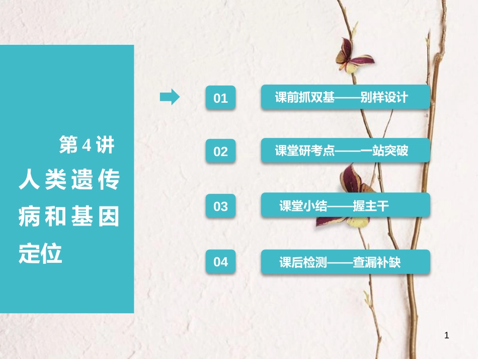 （全国通用版）2019版高考生物一轮复习 第2部分 遗传与进化 第一单元 遗传的基本规律与伴性遗传 第4讲 人类遗传病和基因定位课件_第1页