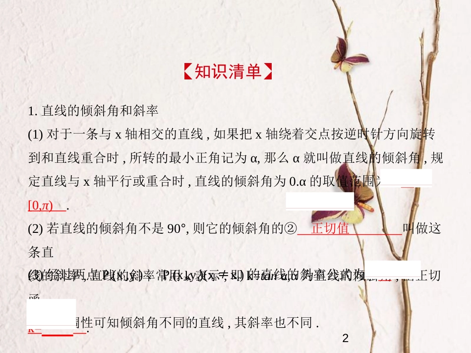 （江苏专版）2019版高考数学一轮复习 第十四章 平面解析几何初步 14.1 直线方程与两直线位置关系课件_第2页