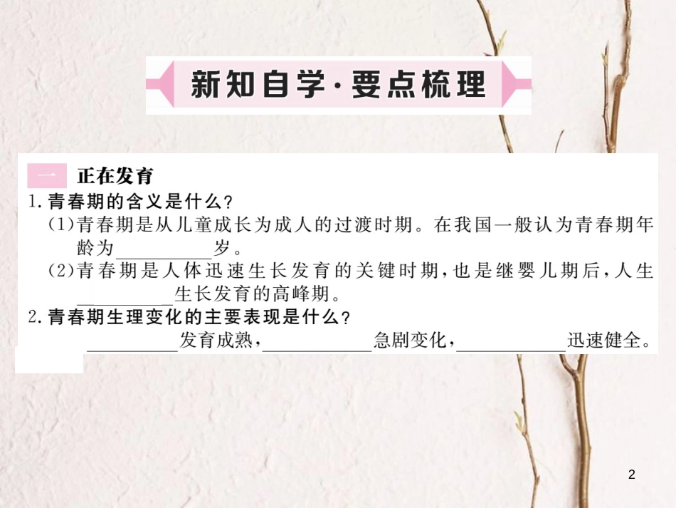 八年级道德与法治上册 第二单元 青春自画像 第四课 拔节的声音 第1框《身体在生长走出困惑》习题课件 人民版_第2页
