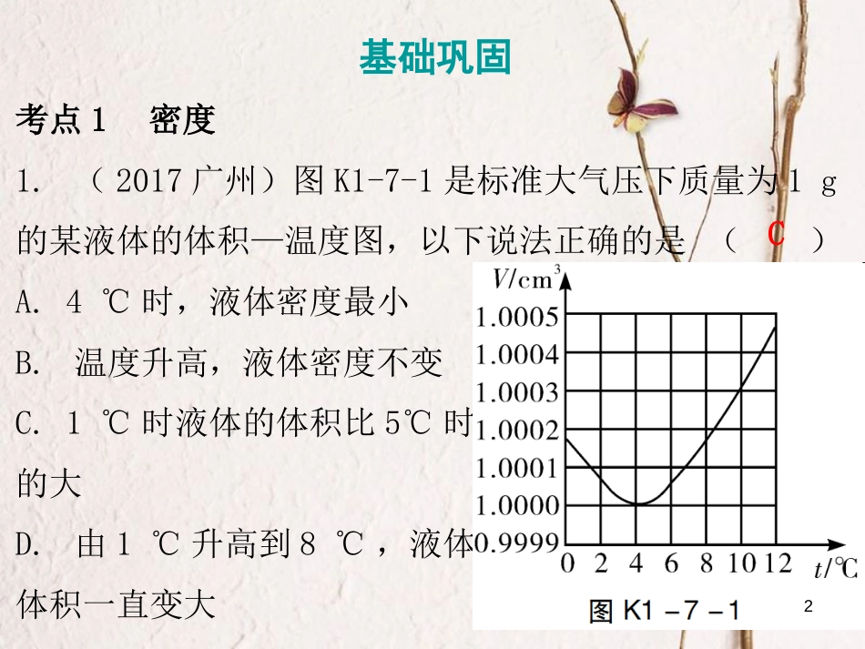 广东省中考物理总复习 第一部分 基础复习 第7课时 密度和物质的物理属性课后作业课件_第2页