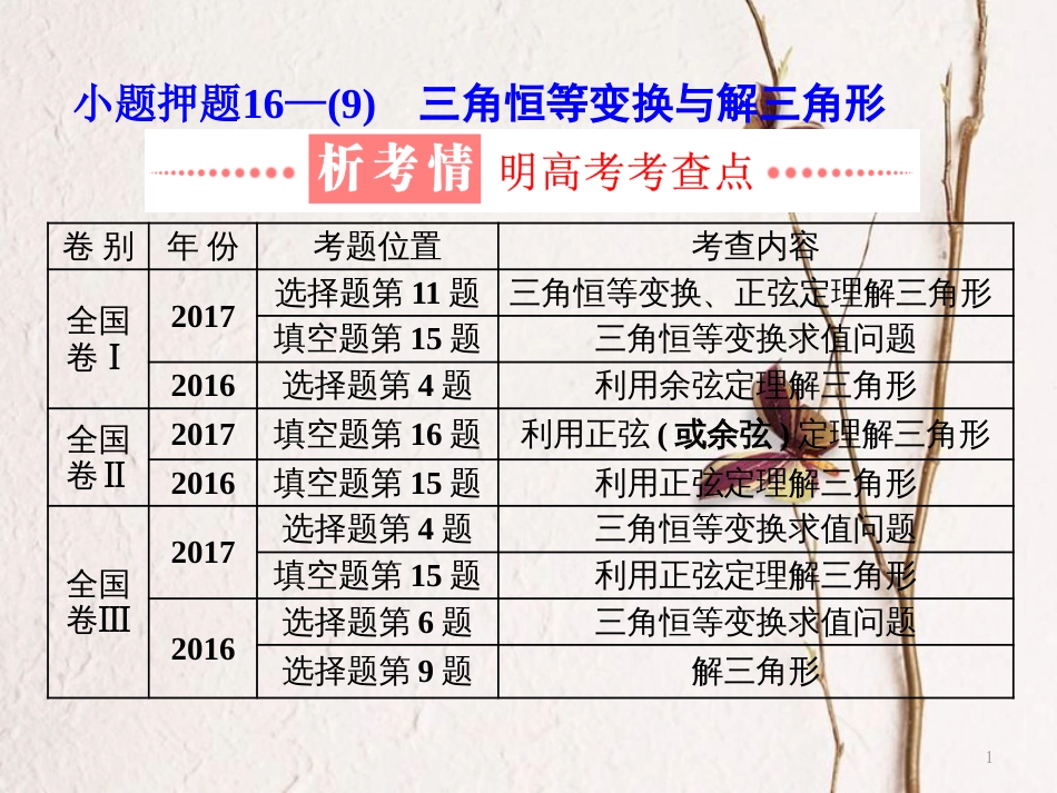 （通用版）学高考数学二轮复习 练酷专题 小题押题16—（9）三角恒等变换与解三角形课件 文_第1页