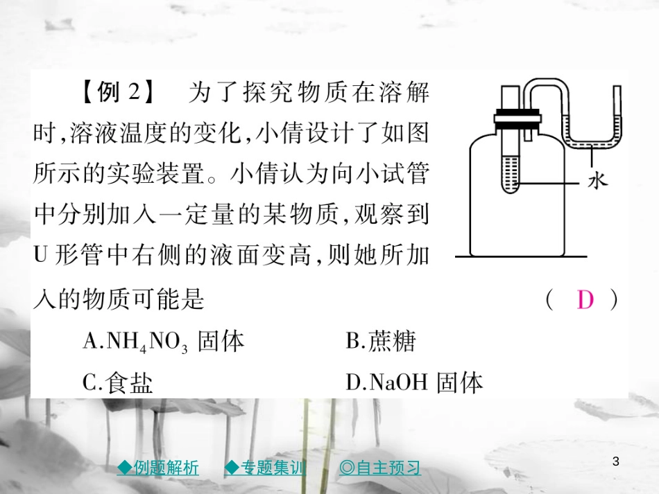 年春九年级化学下册 第九章 溶液 专题特训 溶解过程中的现象（热效应）课件 （新版）新人教版_第3页