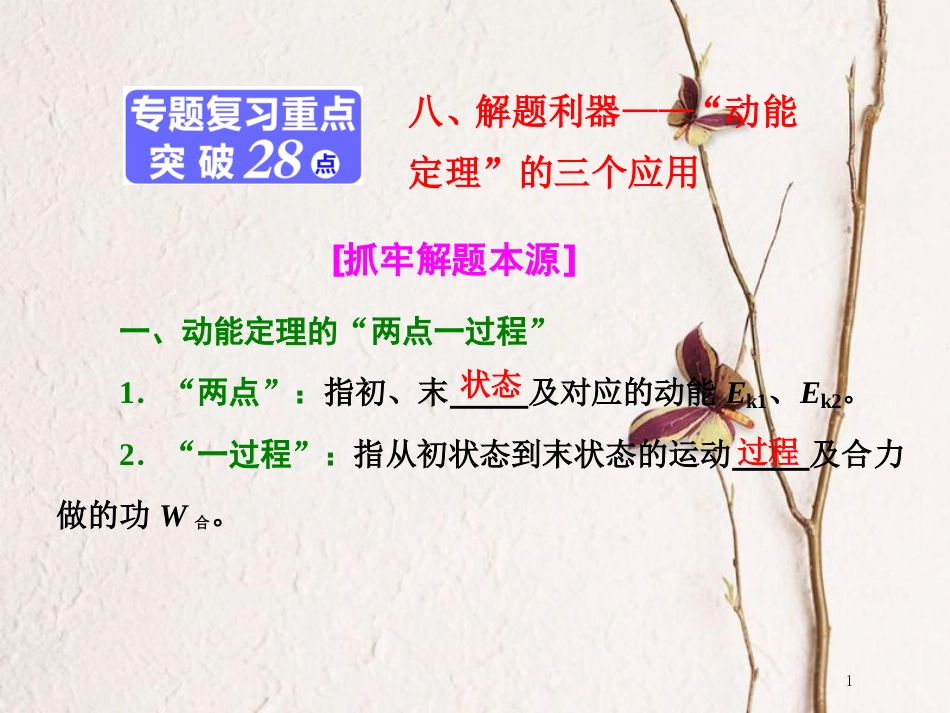 版高考物理二轮复习 第一部分 专题二 功和能 八、解题利器——“动能定理”的三个应用课件_第1页