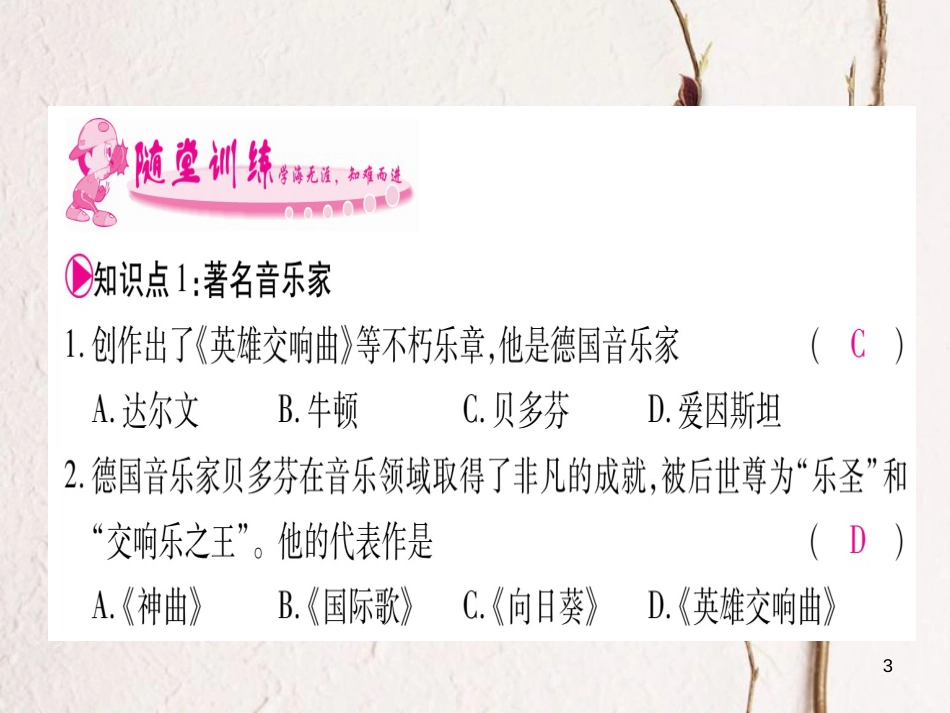（广西专版）九年级历史上册 第23课 世界的文化杰作习题课件 新人教版_第3页