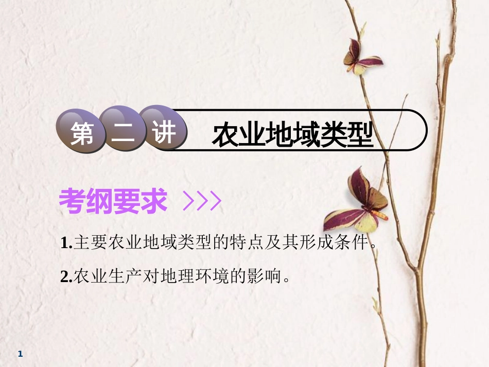 2019版高考地理一轮复习 第2部分 人文地理 第七章 生产活动与地域联系 第二讲 农业地域类型课件 中图版(1)_第1页