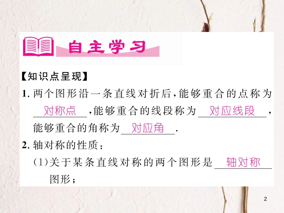 七年级数学下册 第5章 生活中的轴对称 2 探索轴对称的性质作业课件 （新版）北师大版_第2页