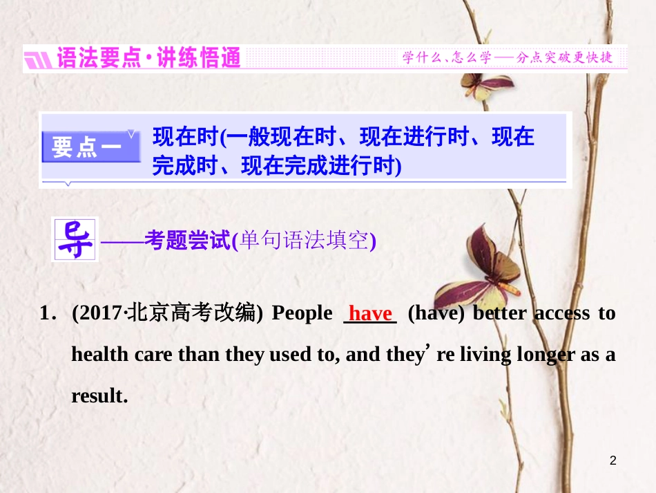 2019版高考英语一轮复习 语法专项 专题四 动词的时态和语态（一）课件 北师大版(1)_第2页