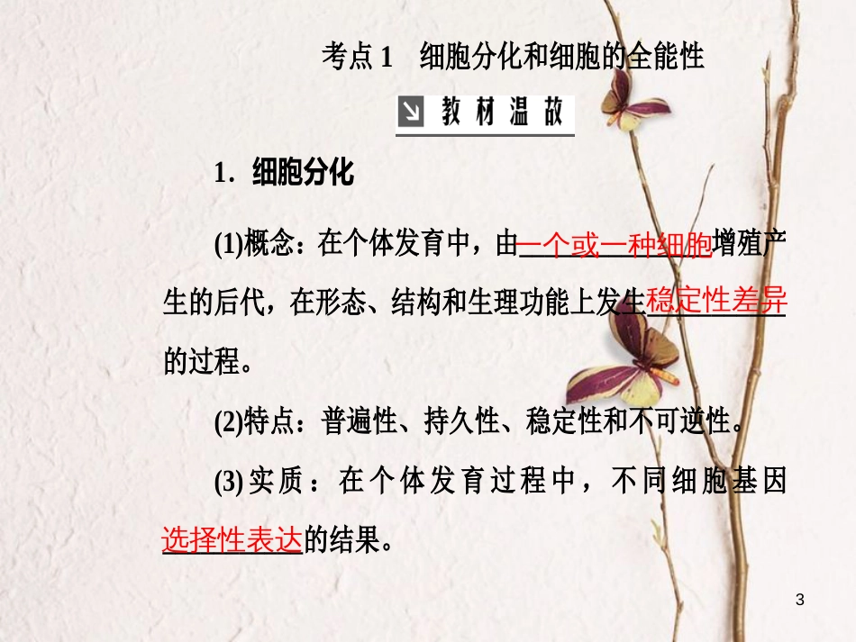 2019版高考生物总复习 第四单元 细胞的生命历程 第3讲 细胞的分化、衰老、凋亡和癌变课件_第3页