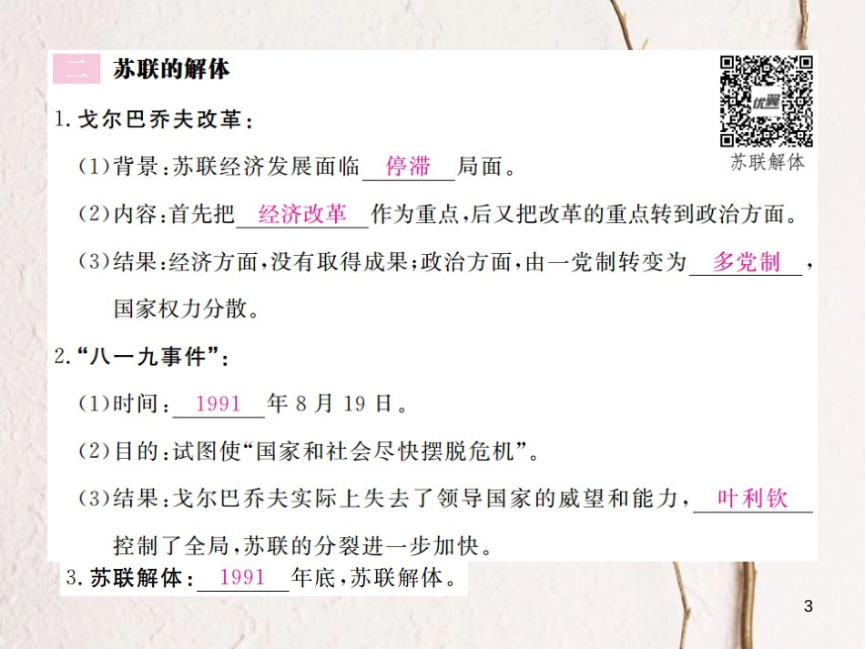 （全国版）九年级历史下册 第五单元 社会主义国家的改革与演变 10 苏联的改革与解体练习课件 新人教版_第3页