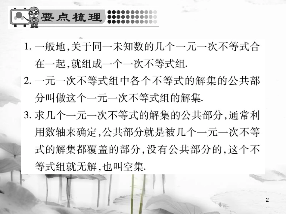 七年级数学下册 第8章 一元一次不等式 8.3 一元一次不等式组（第1课时）习题课件 （新版）华东师大版_第2页