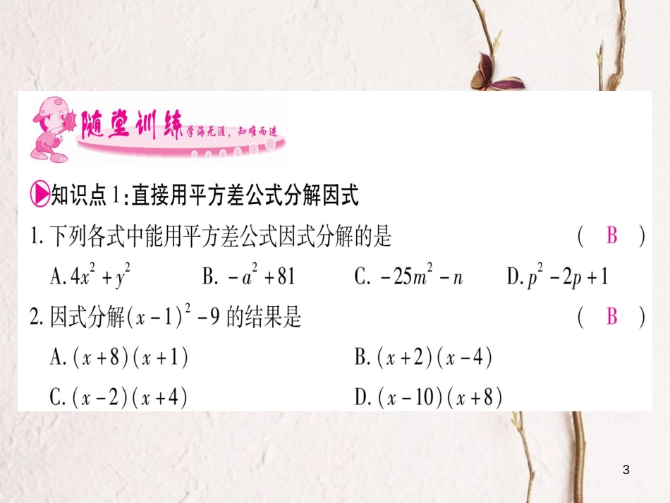 八年级数学下册 第4章 因式分解 4.3 公式法习题课件 （新版）北师大版_第3页