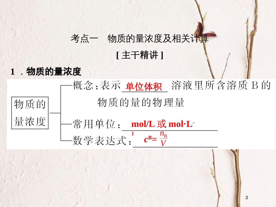 （浙江专版）2019版高考化学大一轮复习 专题一 化学家眼中的物质世界 课时3 物质的量浓度及溶液的配制课件_第3页