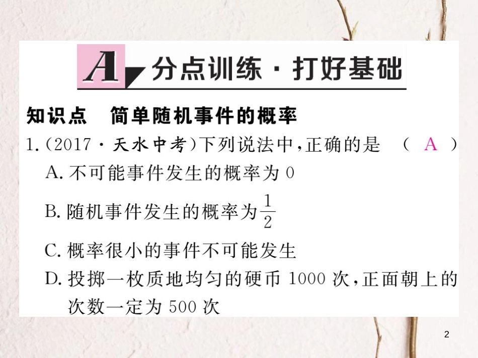 九年级数学下册 4.2 概率及其计算 4.2.1 概率的概念作业课件 （新版）湘教版_第2页