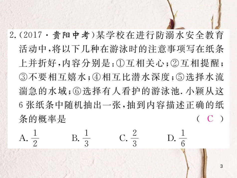 九年级数学下册 4.2 概率及其计算 4.2.1 概率的概念作业课件 （新版）湘教版_第3页