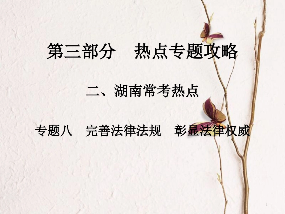 湖南省中考政治第三部分热点专题攻略专题八彰显法律权威建设法治中国课件新人教版_第1页