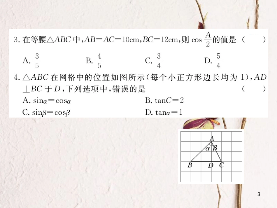 江西省2018年春九年级数学下册 第二十八章 锐角三角函数检测卷练习课件 （新版）新人教版_第3页