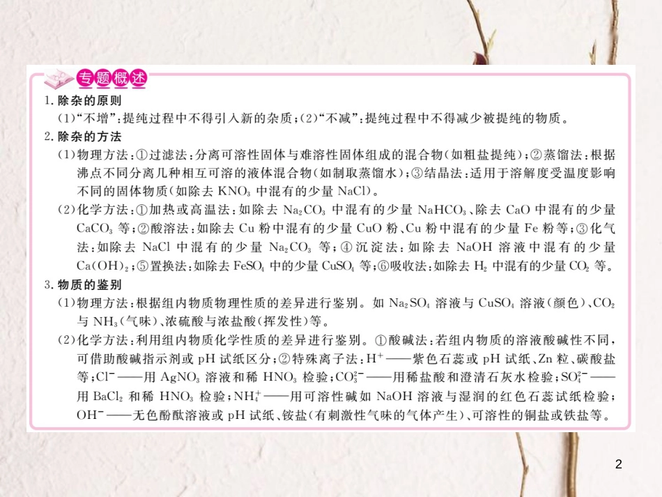 （通用）九年级化学下册 第11单元 盐 化肥 专题五 物质的除杂与鉴别课件 （新版）新人教版_第2页