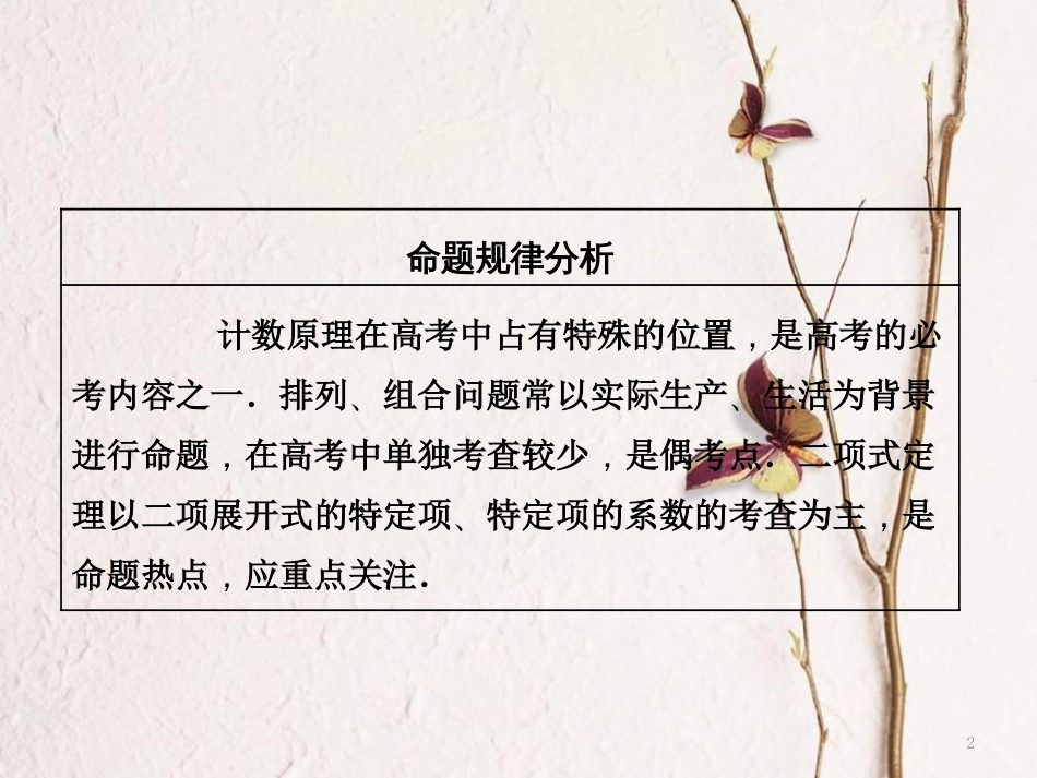 （通用版）学高考数学二轮复习 练酷专题 小题押题16—15 排列、组合与二项式定理课件 理_第2页