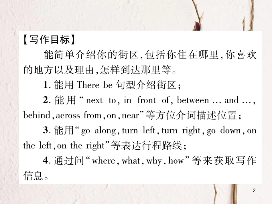（安徽专版）七年级英语下册 Unit 8 Is there a post office near here同步作文指导习题课件 （新版）人教新目标版_第2页