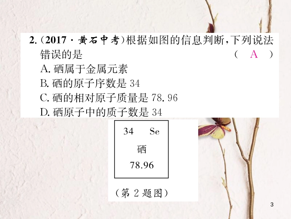 九年级化学上册 专题训练（二）原子结构示意图及元素周期表习题课件 （新版）新人教版_第3页