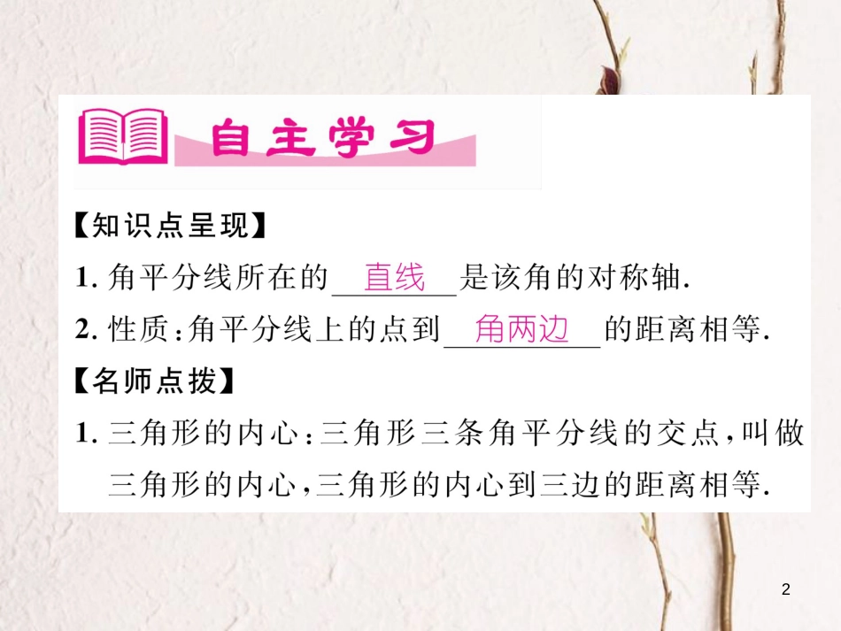 七年级数学下册 第5章 生活中的轴对称 3 第3课时 角平分线的性质作业课件 （新版）北师大版_第2页