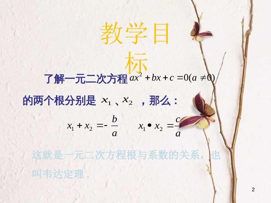 九年级数学上册 第2章 一元二次方程 2.4 一元二次方程根与系数的关系课件 （新版）湘教版_第2页