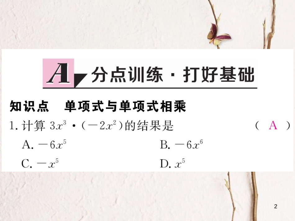 七年级数学下册 第一章 整式的乘除 1.4 整式的乘法 第1课时 单项式与单项式相乘练习课件 （新版）北师大版_第2页