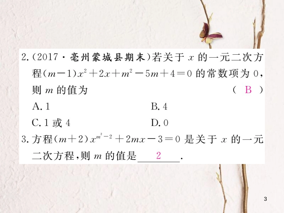 八年级数学下册 专题复习 易错易混专题 一元二次方程中的易错问题练习课件 （新版）沪科版_第3页