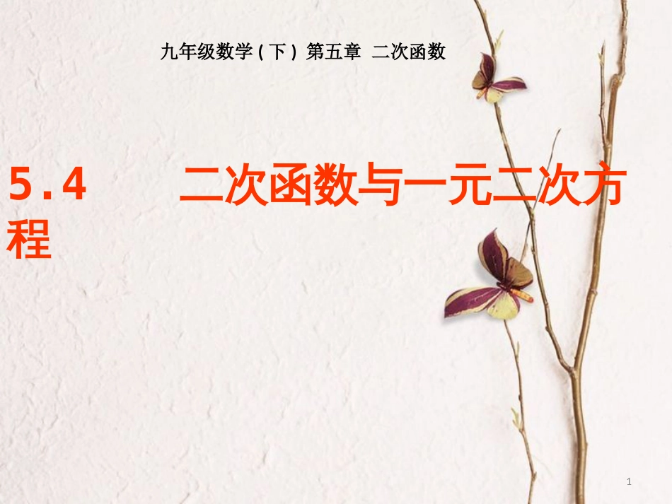 九年级数学下册 第5章 二次函数 5.4 二次函数与一元二次方程（1）课件 （新版）苏科版_第1页