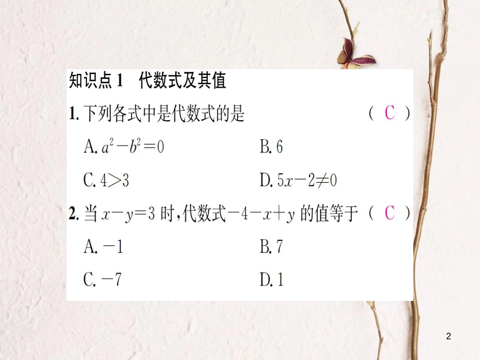 七年级数学上册 章末复习（二）代数式习题课件 （新版）湘教版_第2页