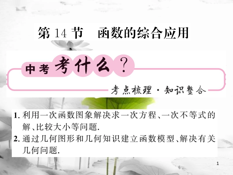 春中考数学总复习 第一轮 同步演练 夯实基础 第一部分 数与代数 第3章 函数及其图象 第14节 函数的综合应用 第1课时 二次函数与几何应用课件 新人教版_第1页