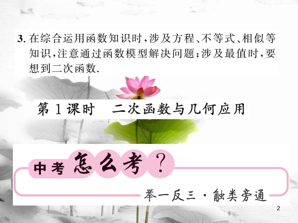 春中考数学总复习 第一轮 同步演练 夯实基础 第一部分 数与代数 第3章 函数及其图象 第14节 函数的综合应用 第1课时 二次函数与几何应用课件 新人教版_第2页