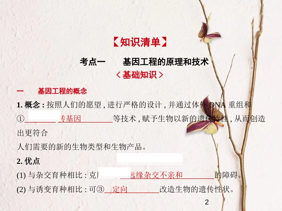 （新课标）2019版高考生物一轮复习 专题25 基因工程课件_第2页