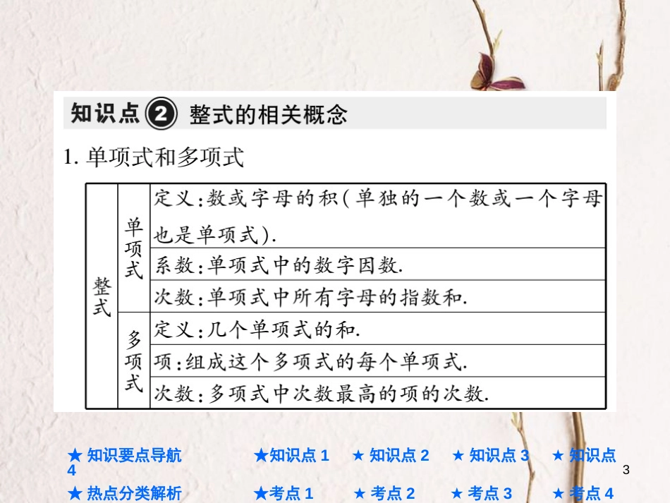 中考数学总复习 第一部分 基础知识复习 第1章 数与式 第3讲 整式及因式分解课件_第3页
