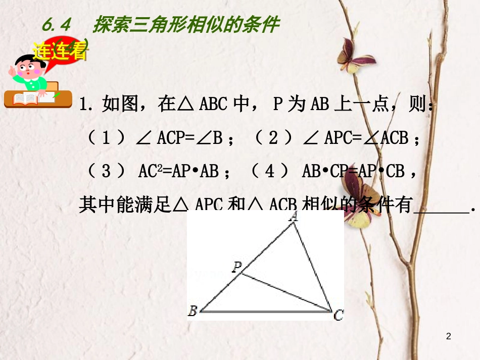 重庆市沙坪坝区九年级数学下册第6章图形的相似6.4探索三角形相似的条件（4）课件（新版）苏科版_第2页