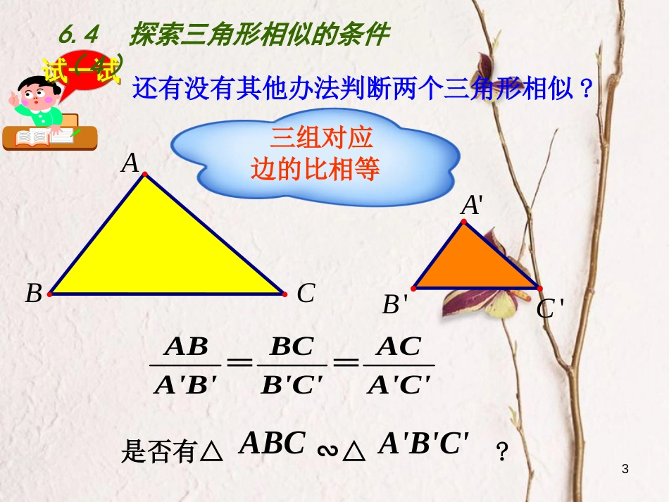 重庆市沙坪坝区九年级数学下册第6章图形的相似6.4探索三角形相似的条件（4）课件（新版）苏科版_第3页