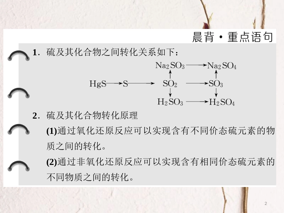高中化学 专题4 硫、氮和可持续发展 第一单元 含硫化合物的性质和应用（第3课时）硫和含硫化合物的相互转化课件 苏教版必修1_第2页