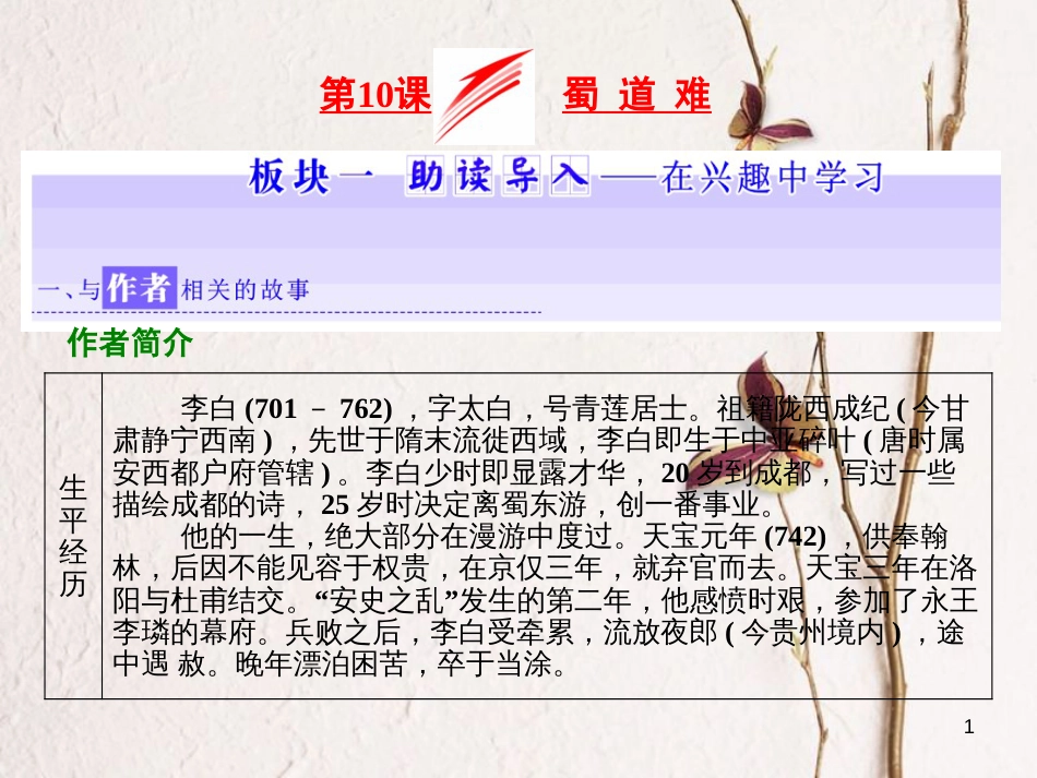 高中语文 第三专题 第10课 蜀道难课件 苏教版必修4_第1页